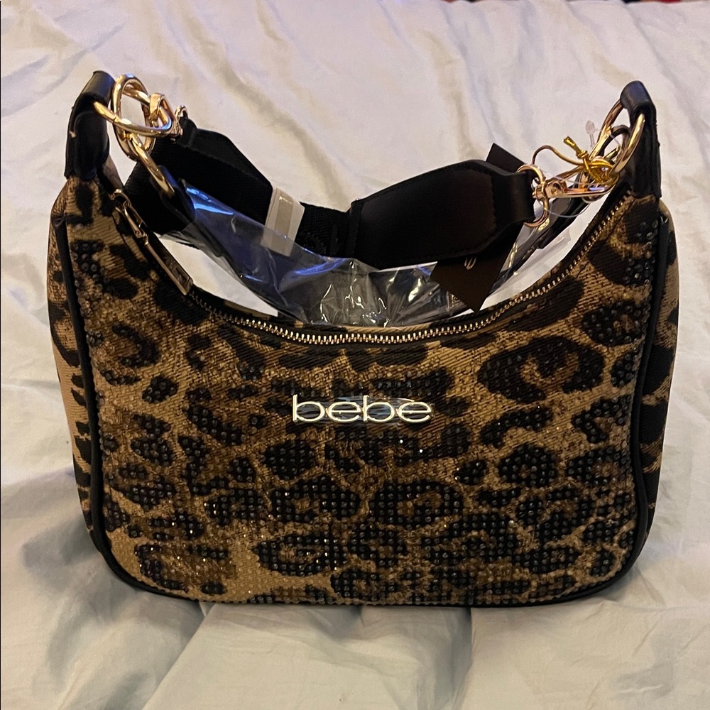 Bebe Animal Print Shoulder Bag with Gold Accents